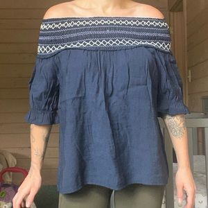Noble blue off the shoulder top 100% cotton